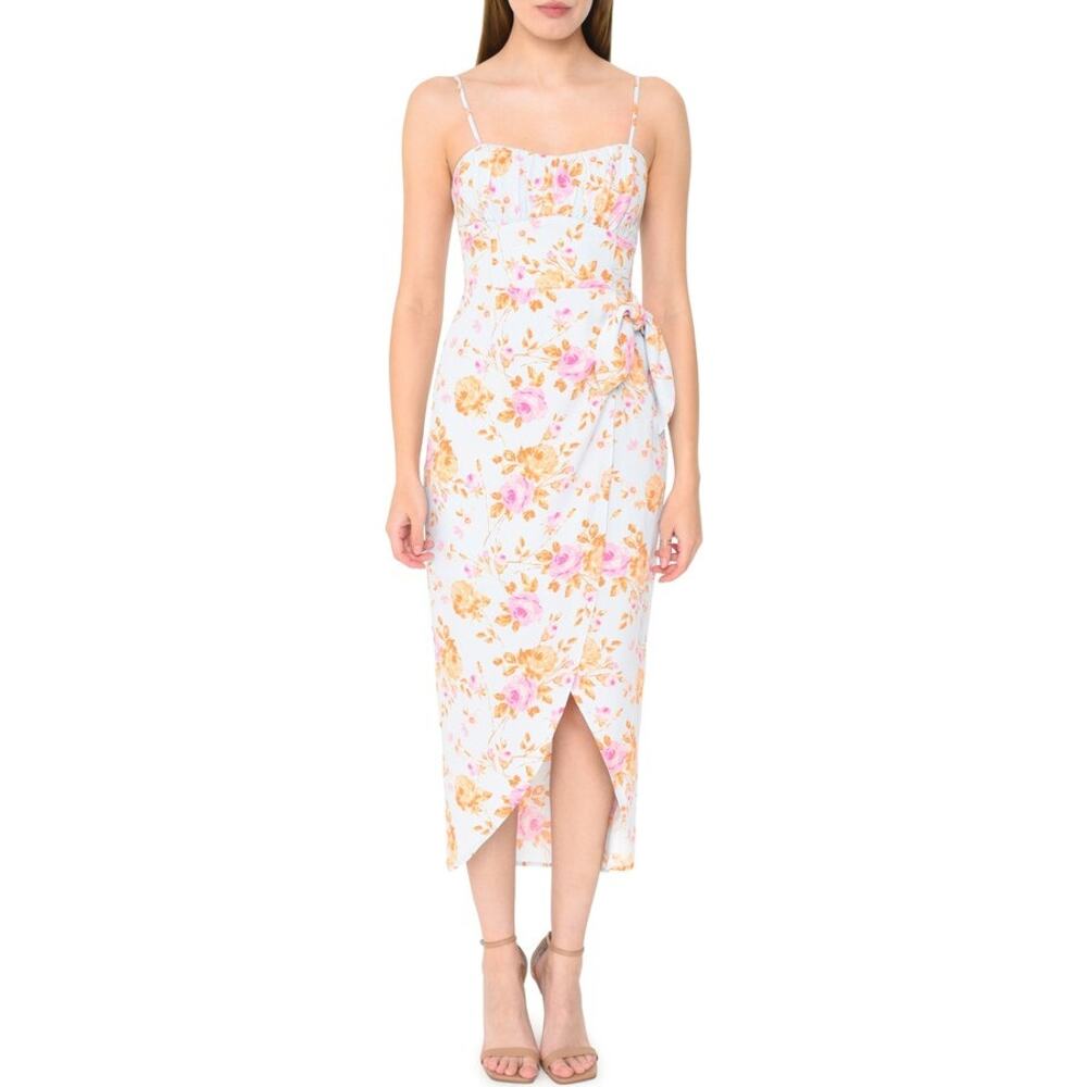 WAYF Women's Kimberly Floral Sleeveless Faux Wrap Midi Dress Size Medium